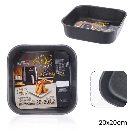 Teglia Quadrata Alta 20x20xh5cm Per Friggitrice Ad Aria Forno Antiaderente Alluminio 054057
