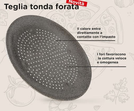 Teglia Pizza Forata Ruoto In Alluminio Con Rivestimento Antiaderente In Varie Forme