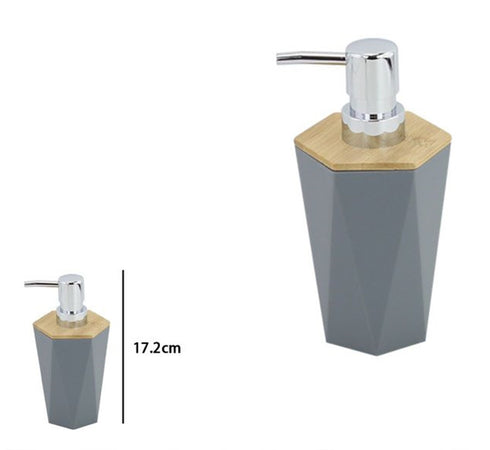 Dispenser Sapone Liquido A Cilindro Esagonale Geometrico Grigio Legno Da Bagno 10846