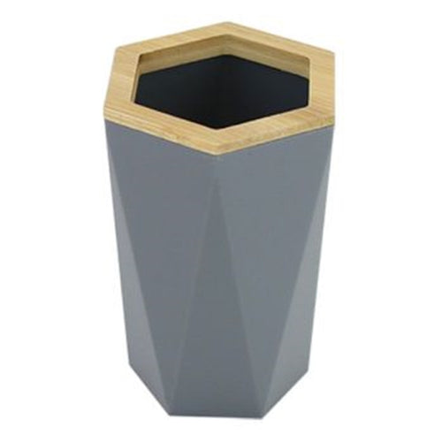 Bicchiere Porta Spazzolini A Cilindro Esagonale Geometrico Grigio Legno Da Bagno 10847