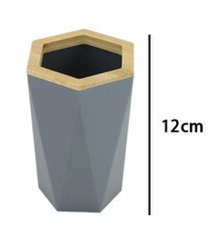 Bicchiere Porta Spazzolini A Cilindro Esagonale Geometrico Grigio Legno Da Bagno 10847