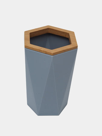Bicchiere Porta Spazzolini A Cilindro Esagonale Geometrico Grigio Legno Da Bagno 10847