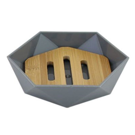Piattino Porta Sapone Saponetta Forma Esagonale Geometrico Grigio Legno Da Bagno 10848
