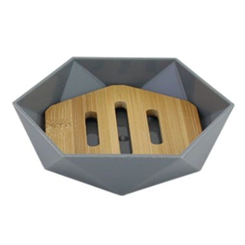 Piattino Porta Sapone Saponetta Forma Esagonale Geometrico Grigio Legno Da Bagno 10848