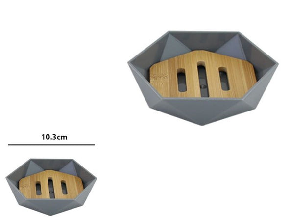 Piattino Porta Sapone Saponetta Forma Esagonale Geometrico Grigio Legno Da Bagno 10848