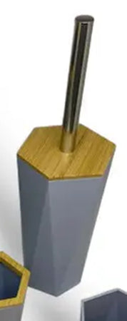 Porta Scopino Esagonale Geometrico Grigio Legno Con Scopettino Spazzolone Wc Bagno 10849
