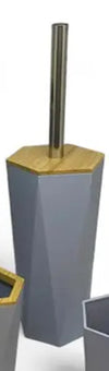 Porta Scopino Esagonale Geometrico Grigio Legno Con Scopettino Spazzolone Wc Bagno 10849