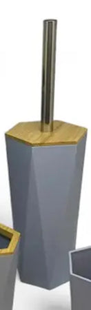 Porta Scopino Esagonale Geometrico Grigio Legno Con Scopettino Spazzolone Wc Bagno 10849