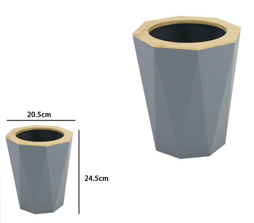 Pattumiera Cestino Spazzatura A Cilindro Esagonale Geometrico Grigio Legno Da Bagno 10850