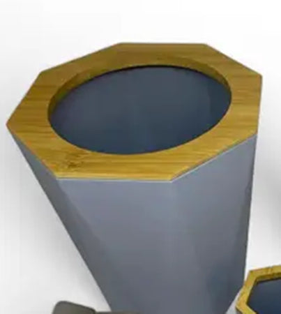 Pattumiera Cestino Spazzatura A Cilindro Esagonale Geometrico Grigio Legno Da Bagno 10850