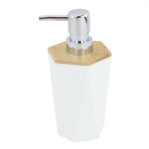 Dispenser Sapone Liquido A Cilindro Esagonale Geometrico Bianco Legno Da Bagno 10836