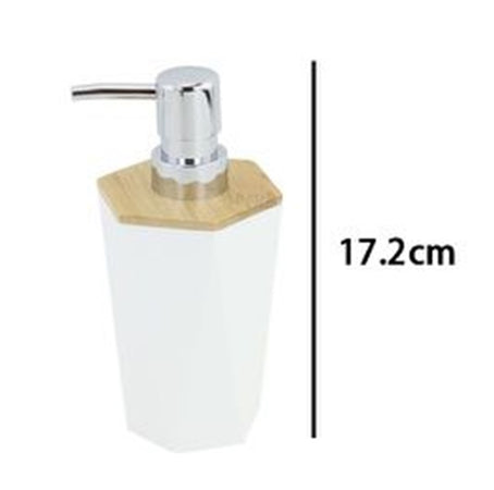 Dispenser Sapone Liquido A Cilindro Esagonale Geometrico Bianco Legno Da Bagno 10836