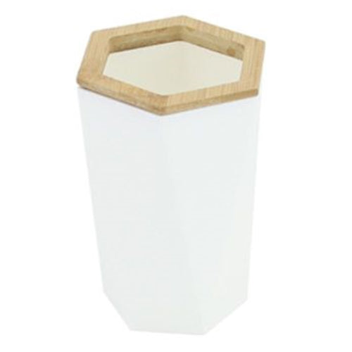Bicchiere Porta Spazzolini A Cilindro Esagonale Geometrico Bianco Legno Da Bagno 10837