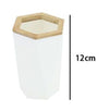 Bicchiere Porta Spazzolini A Cilindro Esagonale Geometrico Bianco Legno Da Bagno 10837