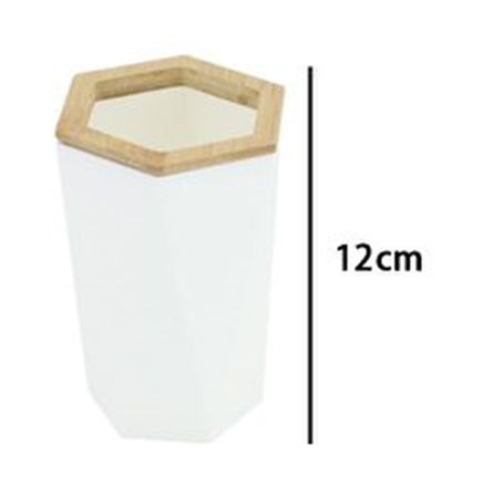 Bicchiere Porta Spazzolini A Cilindro Esagonale Geometrico Bianco Legno Da Bagno 10837