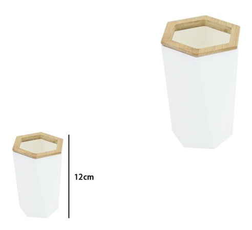 Bicchiere Porta Spazzolini A Cilindro Esagonale Geometrico Bianco Legno Da Bagno 10837
