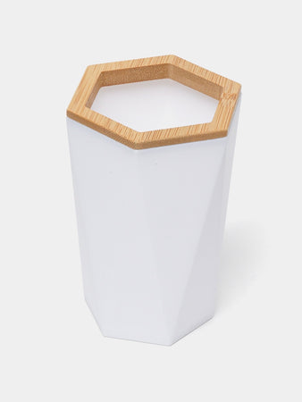 Bicchiere Porta Spazzolini A Cilindro Esagonale Geometrico Bianco Legno Da Bagno 10837