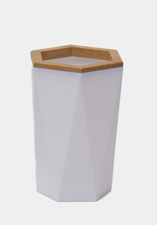Bicchiere Porta Spazzolini A Cilindro Esagonale Geometrico Bianco Legno Da Bagno 10837