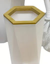 Bicchiere Porta Spazzolini A Cilindro Esagonale Geometrico Bianco Legno Da Bagno 10837