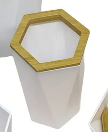 Bicchiere Porta Spazzolini A Cilindro Esagonale Geometrico Bianco Legno Da Bagno 10837