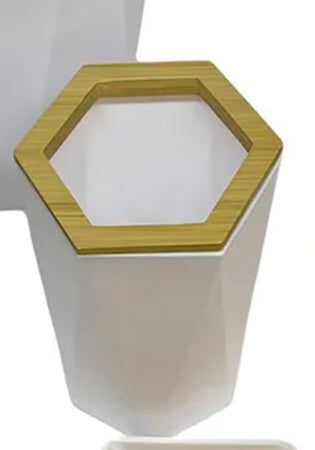 Bicchiere Porta Spazzolini A Cilindro Esagonale Geometrico Bianco Legno Da Bagno 10837