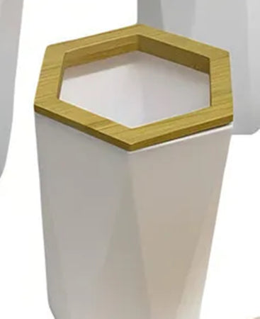 Bicchiere Porta Spazzolini A Cilindro Esagonale Geometrico Bianco Legno Da Bagno 10837
