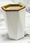 Bicchiere Porta Spazzolini A Cilindro Esagonale Geometrico Bianco Legno Da Bagno 10837
