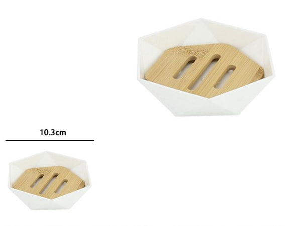 Piattino Porta Sapone Saponetta Forma Esagonale Geometrico Bianco Legno Da Bagno 10838