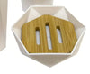 Piattino Porta Sapone Saponetta Forma Esagonale Geometrico Bianco Legno Da Bagno 10838