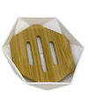 Piattino Porta Sapone Saponetta Forma Esagonale Geometrico Bianco Legno Da Bagno 10838