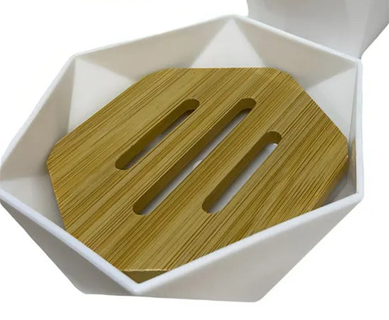 Piattino Porta Sapone Saponetta Forma Esagonale Geometrico Bianco Legno Da Bagno 10838