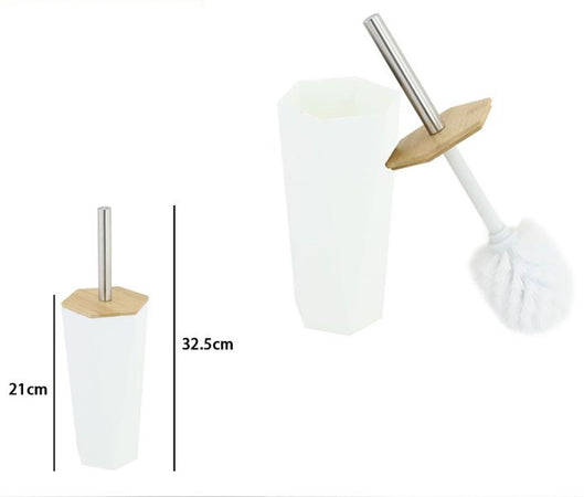 Porta Scopino Esagonale Geometrico Bianco Legno Con Scopettino Spazzolone Wc Bagno 10839