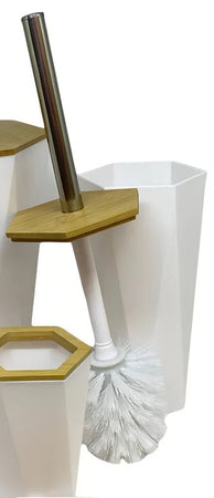 Porta Scopino Esagonale Geometrico Bianco Legno Con Scopettino Spazzolone Wc Bagno 10839