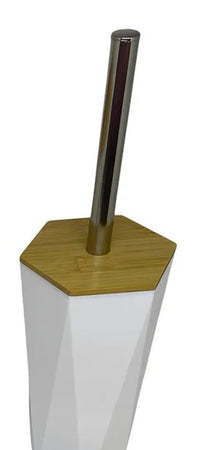 Porta Scopino Esagonale Geometrico Bianco Legno Con Scopettino Spazzolone Wc Bagno 10839