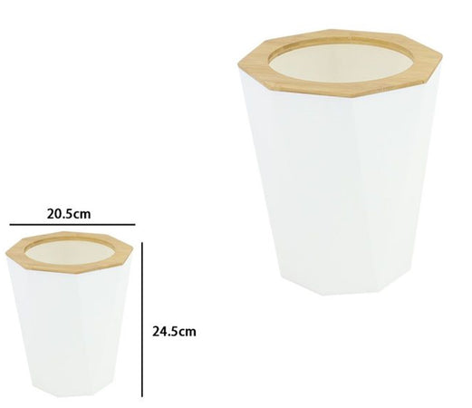 Pattumiera Cestino Spazzatura A Cilindro Esagonale Geometrico Bianco Legno Da Bagno 10840