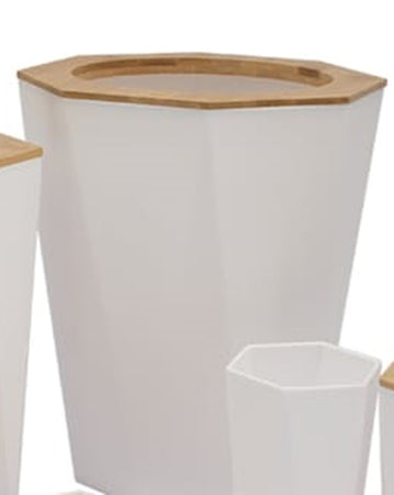 Pattumiera Cestino Spazzatura A Cilindro Esagonale Geometrico Bianco Legno Da Bagno 10840