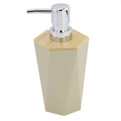 Dispenser Sapone Liquido A Cilindro Esagonale Geometrico Beige Legno Da Bagno 10841