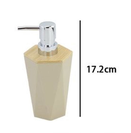 Dispenser Sapone Liquido A Cilindro Esagonale Geometrico Beige Legno Da Bagno 10841