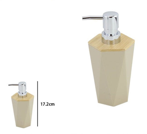 Dispenser Sapone Liquido A Cilindro Esagonale Geometrico Beige Legno Da Bagno 10841