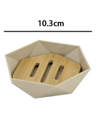 Piattino Porta Sapone Saponetta Forma Esagonale Geometrico Beige Legno Da Bagno 10843