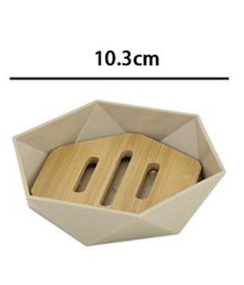 Piattino Porta Sapone Saponetta Forma Esagonale Geometrico Beige Legno Da Bagno 10843