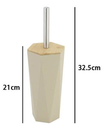 Porta Scopino Esagonale Geometrico Beige Legno Con Scopettino Spazzolone Wc Bagno 10844