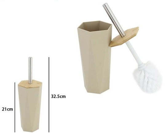 Porta Scopino Esagonale Geometrico Beige Legno Con Scopettino Spazzolone Wc Bagno 10844