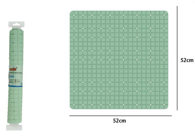 Tappeto Tappetino Verde Pvc Antiscivolo Per Vasca Bagno Doccia Quadrato 52x52cm 79764