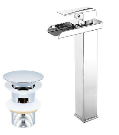 Rubinetto Miscelatore Per Lavabo Bagno A Cascata Con Piletta Acciaio Cromato 87397