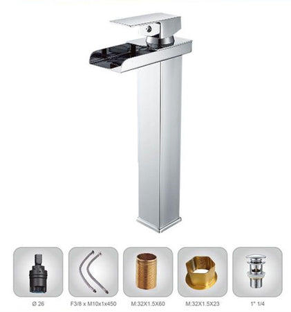Rubinetto Miscelatore Per Lavabo Bagno A Cascata Con Piletta Acciaio Cromato 87397