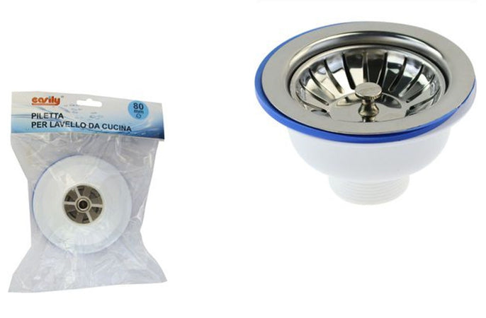 Piletta Basket Di Scarico Universale Per Lavello Da Cucina ⌀80mm In Acciaio Plastica 79350