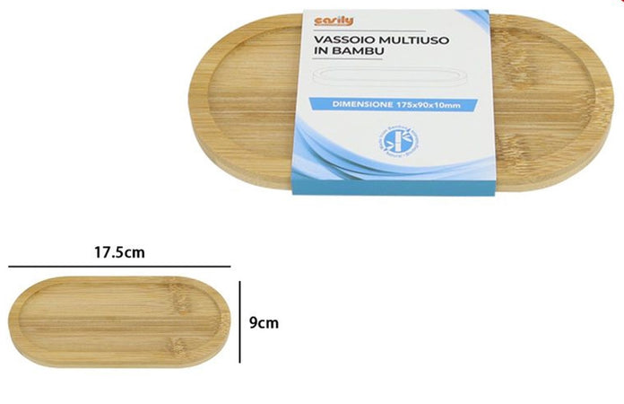 Vassoio Multiuso In Bambù Decorativo Organizer Ovale Per Cucina Bagno 17.5x9cm 10851