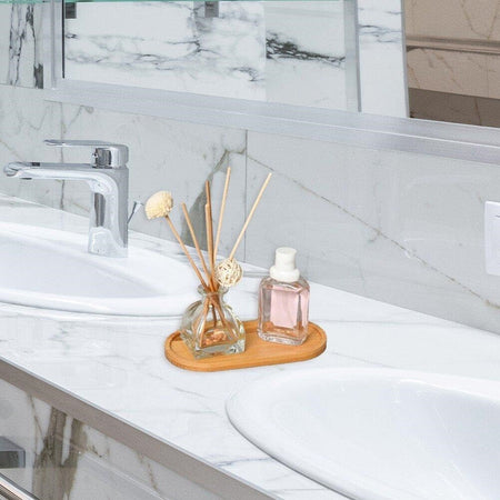 Vassoio Multiuso In Bambù Decorativo Organizer Ovale Per Bagno Cucina 26.5x9cm 10852