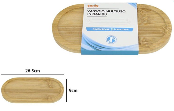 Vassoio Multiuso In Bambù Decorativo Organizer Ovale Per Bagno Cucina 26.5x9cm 10852